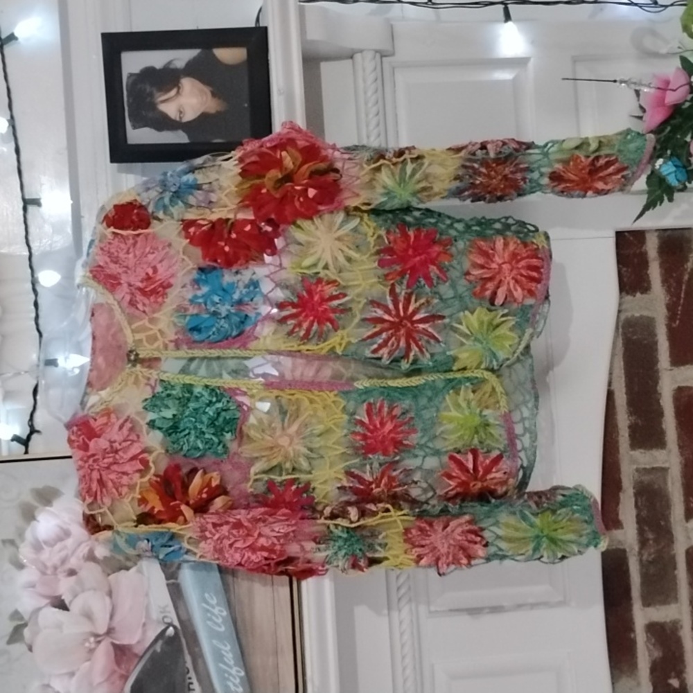 See thru flower embroidered jacket sz med